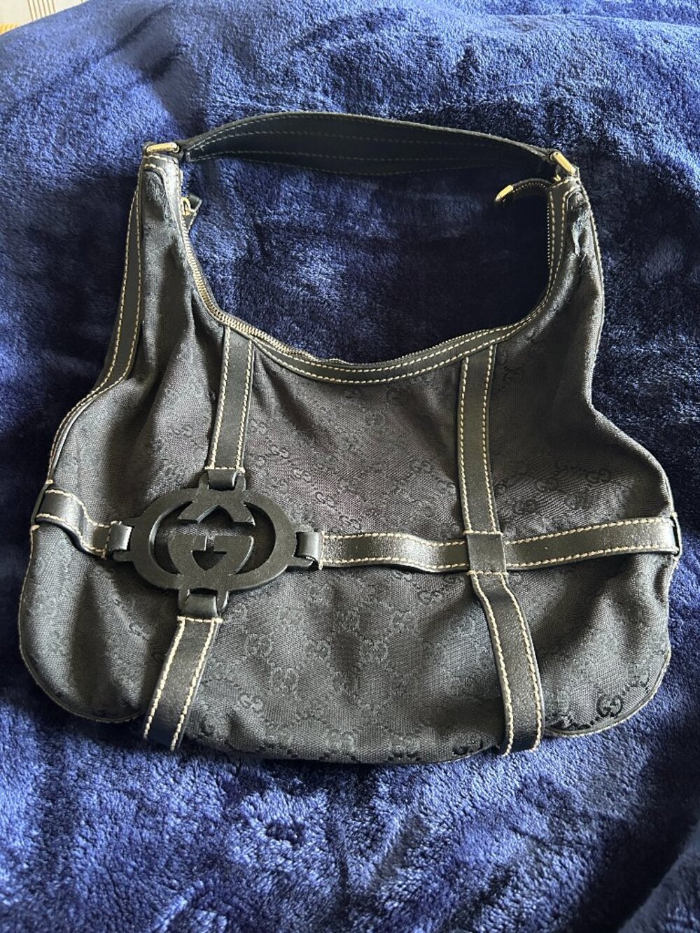 Authentic Vintage Gucci Black GG Canvas Royal Hobo Bag - Fair/Flawed Condition